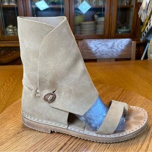 Women's Tan Suede Open-Toe Ankle Wrap Sandals